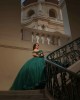 Off Shoulder Emerald Green Quinceanera Dresses V Neck Lace Appliques 15 Dress