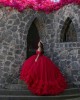 Off Shoulder Layered Red Quince Dresses Sweetheart Neck 15 Dress