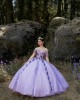 Off Shoulder Lilac Quince Dresses Beading Sweetheart Neck 15 Dress With 3D Flowers