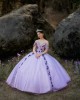 Off Shoulder Lilac Quince Dresses Beading Sweetheart Neck 15 Dress With 3D Flowers