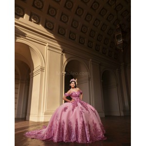 Off Shoulder Pink Quinceanera Dresses Pearl Sweetheart Neck Lace Appliques 15 Dress