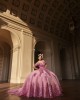 Off Shoulder Pink Quinceanera Dresses Pearl Sweetheart Neck Lace Appliques 15 Dress