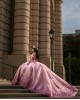 Off Shoulder Pink Quinceanera Dresses Pearl Sweetheart Neck Lace Appliques 15 Dress