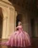 Off Shoulder Pink Quinceanera Dresses Pearl Sweetheart Neck Lace Appliques 15 Dress