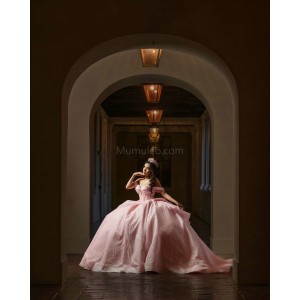 Off Shoulder Pink Quinceanera Dresses Sequin Sweetheart Neck 15 Dress