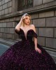 Off Shoulder Purple Quince Dresses Metallic Sequin V Neck 15 Dress