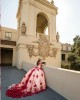 Off Shoulder Red Quinceanera Dresses Sweetheart Neck 15 Dress With 3D Flower