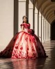 Off Shoulder Red Quinceanera Dresses Sweetheart Neck 15 Dress With 3D Flower