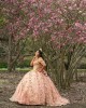 Off Shoulder Rose Gold Quinceanera Dresses Sweetheart Neck 15 Dress With 3D Flower