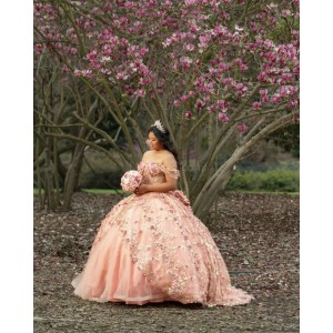 Off Shoulder Rose Gold Quinceanera Dresses Sweetheart Neck 15 Dress With 3D Flower