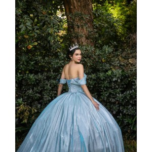 Off Shoulder Sky Blue Quince Dresses V Neck 15 Dress