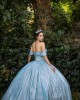 Off Shoulder Sky Blue Quince Dresses V Neck 15 Dress