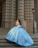 Off Shoulder Sky Blue Quinceanera Dresses Lace Appliques Sweetheart Neck 15 Dress