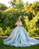 Off Shoulder Sky Blue Quinceanera Dresses Lace Appliques Sweetheart Neck 15 Dress With 3D Flowers