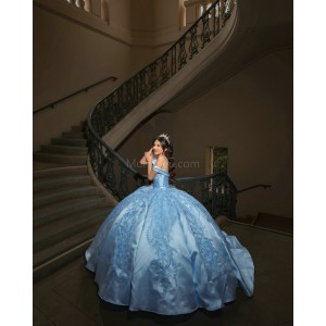 Off Shoulder Sky Blue Quinceanera Dresses Lace Appliques Sweetheart Neck 15 Dress