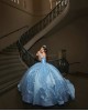 Off Shoulder Sky Blue Quinceanera Dresses Lace Appliques Sweetheart Neck 15 Dress