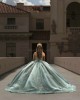 Off Shoulder Tiffany Blue Quinceanera Dresses Sequin Sweetheart Neck Lace Appliques 15 Dress