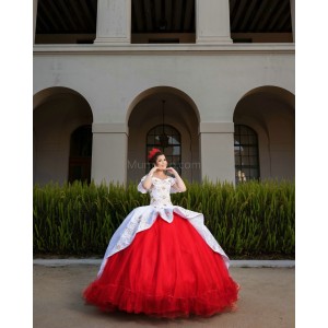 Off Shoulder White On Red Quinceanera Dresses Sweetheart Neck 15 Dress