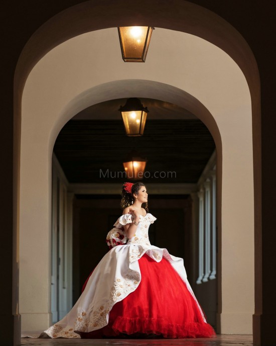 Off Shoulder White On Red Quinceanera Dresses Sweetheart Neck 15 Dress