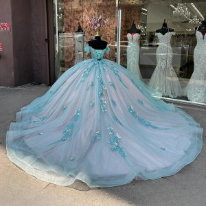 Off The Shoulder Aqua On Nude Quinceanera Dresses Custom Made