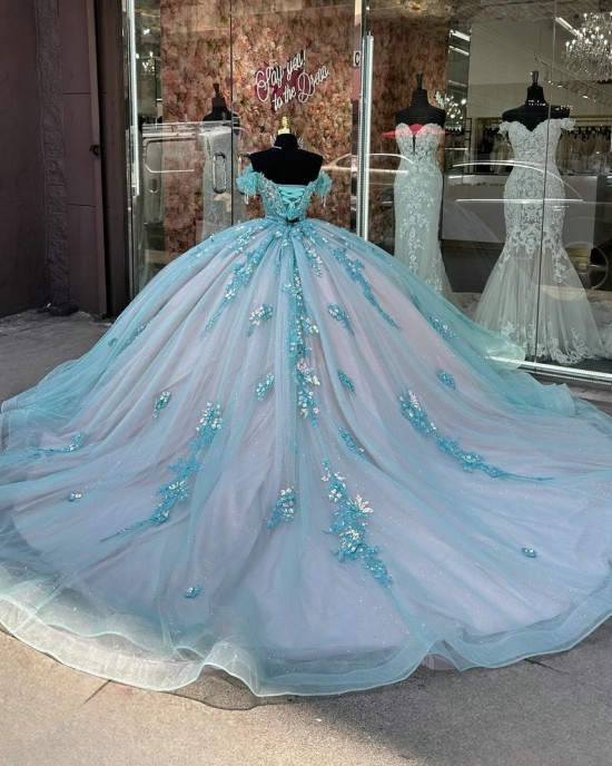 Off The Shoulder Aqua On Nude Quinceanera Dresses Custom Made