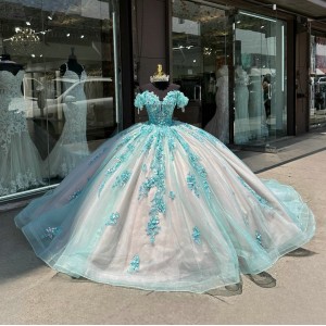 Off The Shoulder Aqua On Nude Quinceanera Dresses Custom Made