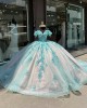 Off The Shoulder Aqua On Nude Quinceanera Dresses Custom Made