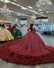 Off The Shoulder Long Sleeves Burgundy Quince Dresses With Ruffle