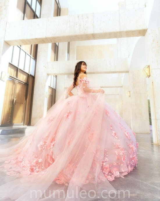 Pink Quince Dress 3D Flowers Party Vestidos De 15 Anos Sweetheart Neck Lace Appliques Women 2024 Ball Gown With Cape