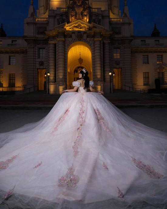 Pink Quince Dress Off Shoulder Birthday Party Robe Sweetheart Neck Sweet 15 Gowns Lace Appliques Vestidos De 15 Anos