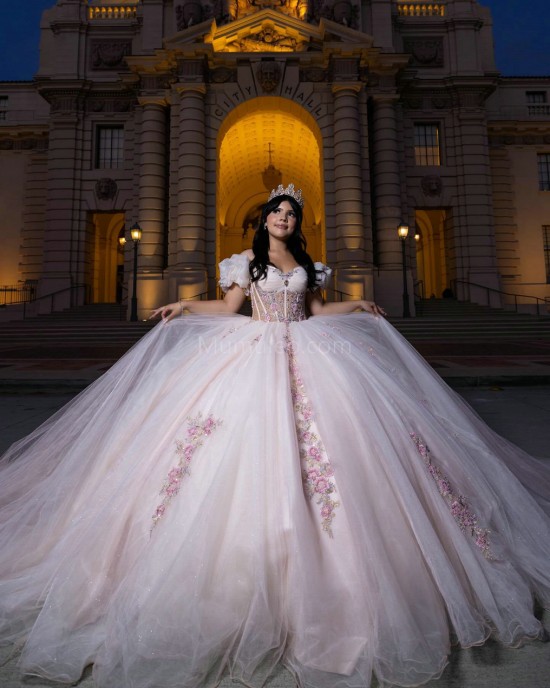 Pink Quince Dress Off Shoulder Birthday Party Robe Sweetheart Neck Sweet 15 Gowns Lace Appliques Vestidos De 15 Anos