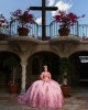 Pink Quinceanera Dress Off Shoulder 2024 Ball Gown Princess Dresses Sequin Lace Appliques Birthday Party Robe With Bow