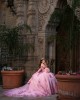 Pink Quinceanera Dress Off Shoulder 2024 Ball Gown Princess Dresses Sequin Lace Appliques Birthday Party Robe With Bow