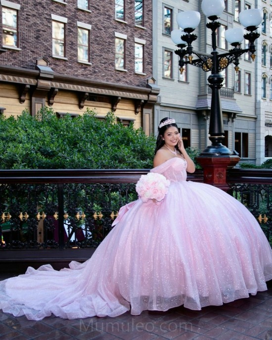 Pink Quinceanera Dress Off Shoulder Vestidos De 15 Anos Sequin Sweetheart Women Tulle 2024 Ball Gown