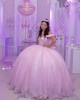 Pink Quinceanera Dress Off Shoulder Vestidos De 15 Anos Sequin Sweetheart Women Tulle 2024 Ball Gown