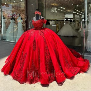 Red Quince Dress Off Shoulder Vestidos De 15 Anos Birthday Gowns Sweet 15 16 Dresses