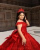 Red Quince Dress Off Shoulder Wear Pageant Sequin Girl Birthday Party Gowns Beading Vestidos De 15 Anos With Bow