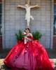 Red Quince Dress Wear Pageant Off Shoulder Vestidos De 15 Anos 3D Flowers Sweetheart 15 16 Years Old Birthday Party Gown