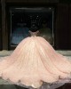 Rose Gold Quince Dress Off Shoulder Birthday Party Robe Sweetheart Neck Lace Appliques Sweet 15 Prom Party Dresses