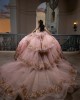 Rose Gold Quince Dress Off Shoulder Birthday Party Robe V Neck Sweet 16 Gowns Lace Appliques Vestidos De 15 Anos