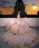 Rose Gold Quince Dress Off Shoulder Birthday Party Robe V Neck Sweet 16 Gowns Lace Appliques Vestidos De 15 Anos