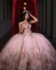 Rose Gold Quinceanera Dress Off Shoulder Sweet 15 Gowns Lace Appliques Wear Pageant Sweetheart Neck 2024 Ball Gown Princess Dresses With Bow