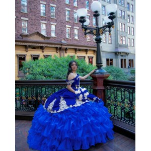 Ruffled Blue Quince Dress Off Shoulder Birthday Party Robe Sweetheart Neck Sweet 16 Gowns Lace Appliques Vestidos De 15 Anos