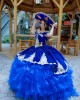 Ruffled Blue Quince Dress Off Shoulder Birthday Party Robe Sweetheart Neck Sweet 16 Gowns Lace Appliques Vestidos De 15 Anos