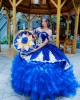 Ruffled Blue Quince Dress Off Shoulder Birthday Party Robe Sweetheart Neck Sweet 16 Gowns Lace Appliques Vestidos De 15 Anos