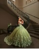 Sage Green Quince Dress 3D Flowers Girls Ball Gown Sweet 16 Dresses Off Shoulder Wear Pageant