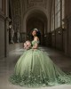 Sagr Green Quinceanera Dress Sweetheart Neck Vestidos De 15 Anos 3D Flowers Girls Sweet 16 Dresses Cape Sleeve 2024 Wear Pageant