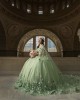 Sagr Green Quinceanera Dress Sweetheart Neck Vestidos De 15 Anos 3D Flowers Girls Sweet 16 Dresses Cape Sleeve 2024 Wear Pageant