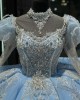 Sky Blue Quince Dress Long Sleeve Sweet 16 Sweep Sequin Women Tulle 2024 Ball Gown