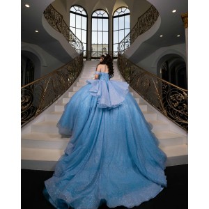 Sky Blue Quince Dress Off Shoulder Birthday Party Robe Sweetheart Neck Sweet 15 Gowns Sequin Vestidos De 15 Anos